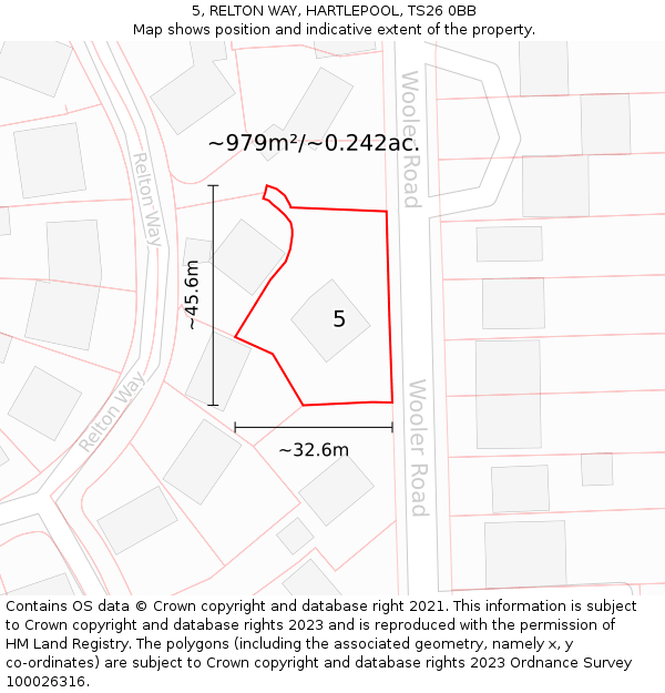 5, RELTON WAY, HARTLEPOOL, TS26 0BB: Plot and title map