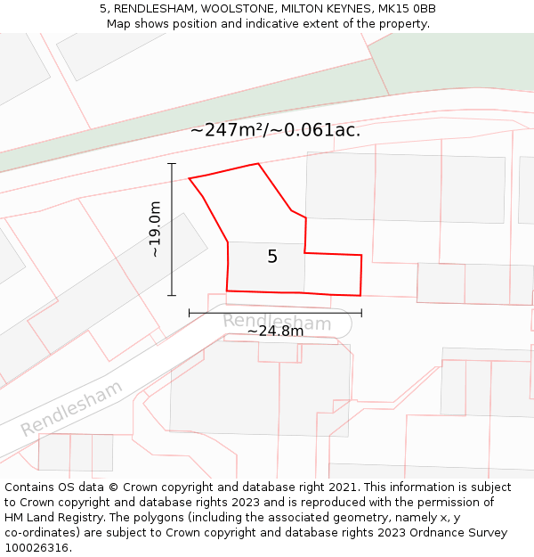 5, RENDLESHAM, WOOLSTONE, MILTON KEYNES, MK15 0BB: Plot and title map