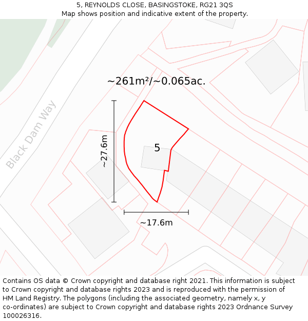 5, REYNOLDS CLOSE, BASINGSTOKE, RG21 3QS: Plot and title map