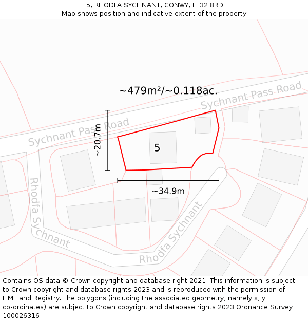 5, RHODFA SYCHNANT, CONWY, LL32 8RD: Plot and title map
