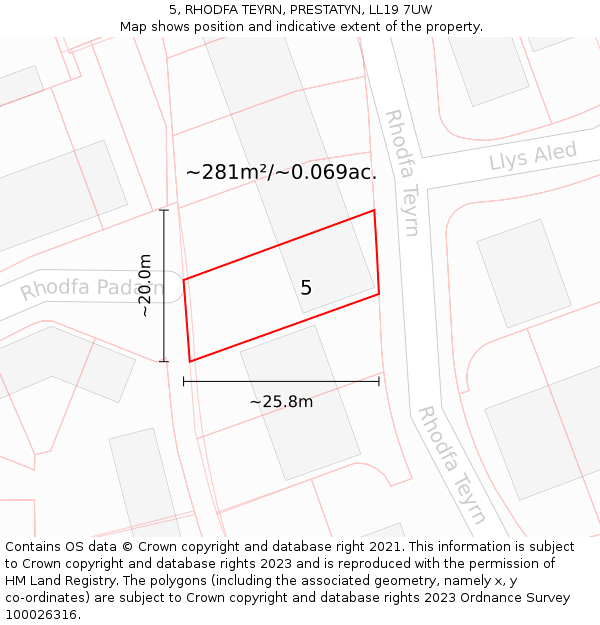 5, RHODFA TEYRN, PRESTATYN, LL19 7UW: Plot and title map