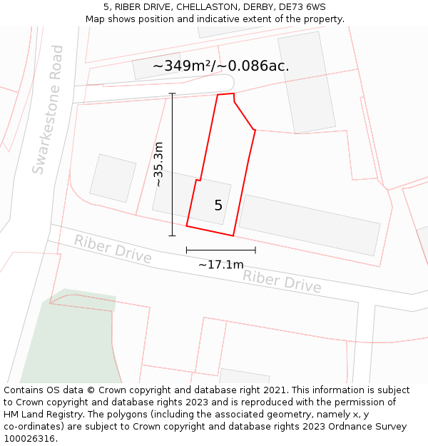 5, RIBER DRIVE, CHELLASTON, DERBY, DE73 6WS: Plot and title map