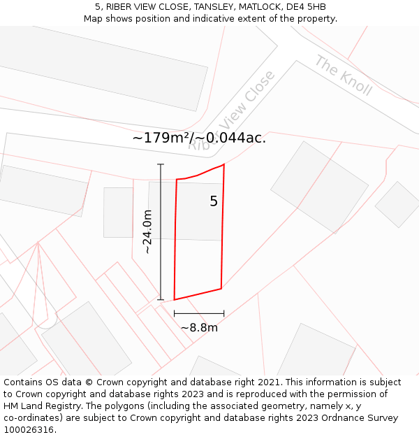 5, RIBER VIEW CLOSE, TANSLEY, MATLOCK, DE4 5HB: Plot and title map