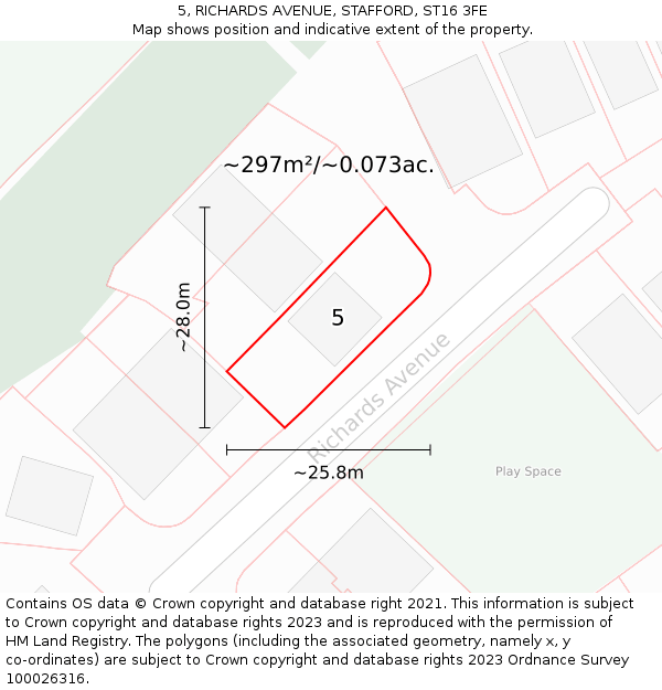 5, RICHARDS AVENUE, STAFFORD, ST16 3FE: Plot and title map