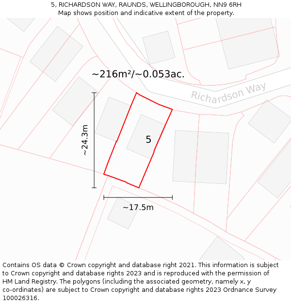 5, RICHARDSON WAY, RAUNDS, WELLINGBOROUGH, NN9 6RH: Plot and title map