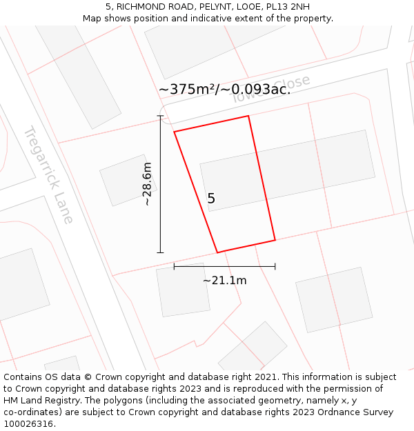 5, RICHMOND ROAD, PELYNT, LOOE, PL13 2NH: Plot and title map