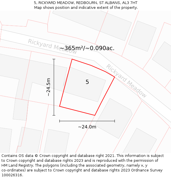 5, RICKYARD MEADOW, REDBOURN, ST ALBANS, AL3 7HT: Plot and title map