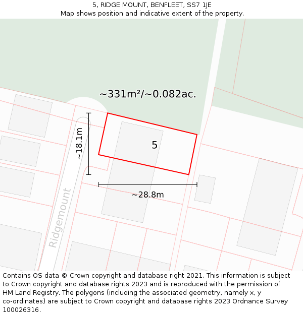 5, RIDGE MOUNT, BENFLEET, SS7 1JE: Plot and title map