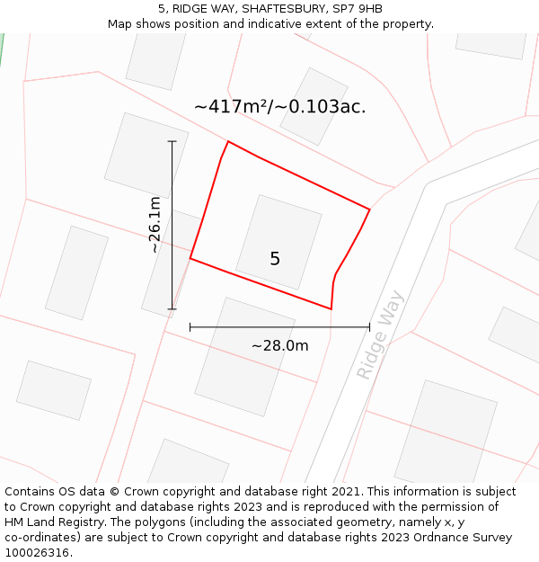 5, RIDGE WAY, SHAFTESBURY, SP7 9HB: Plot and title map