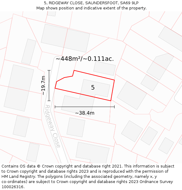 5, RIDGEWAY CLOSE, SAUNDERSFOOT, SA69 9LP: Plot and title map