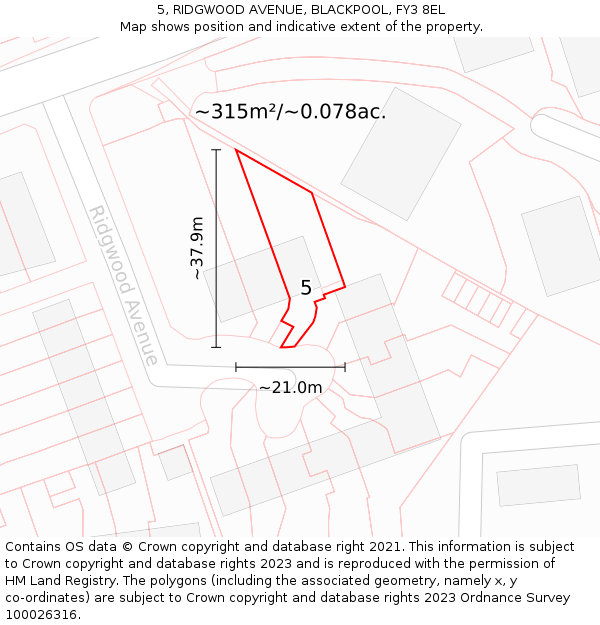 5, RIDGWOOD AVENUE, BLACKPOOL, FY3 8EL: Plot and title map