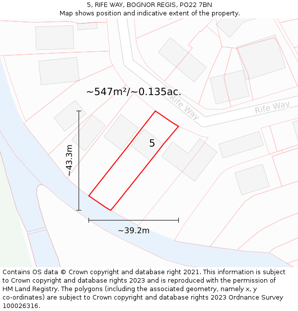 5, RIFE WAY, BOGNOR REGIS, PO22 7BN: Plot and title map