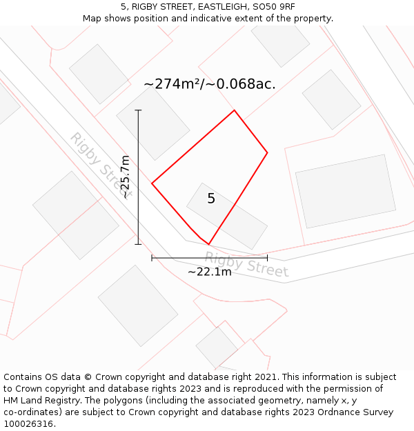 5, RIGBY STREET, EASTLEIGH, SO50 9RF: Plot and title map