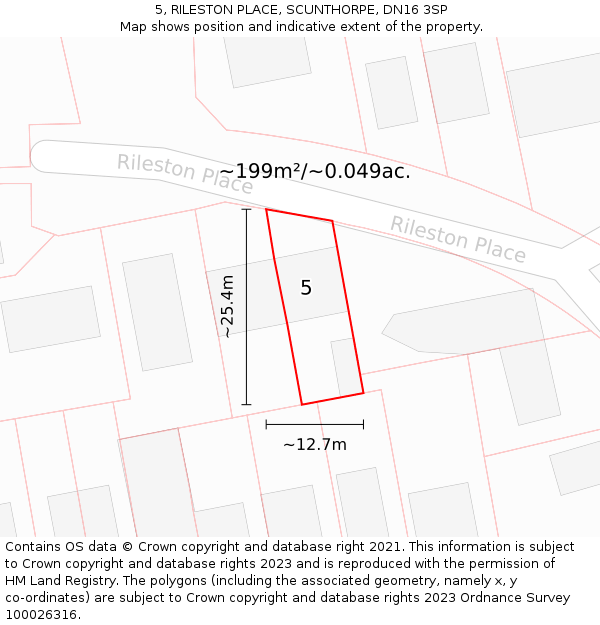 5, RILESTON PLACE, SCUNTHORPE, DN16 3SP: Plot and title map
