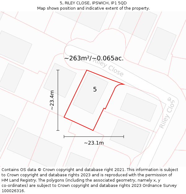 5, RILEY CLOSE, IPSWICH, IP1 5QD: Plot and title map
