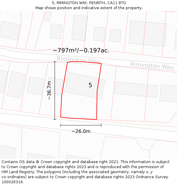 5, RIMINGTON WAY, PENRITH, CA11 8TG: Plot and title map