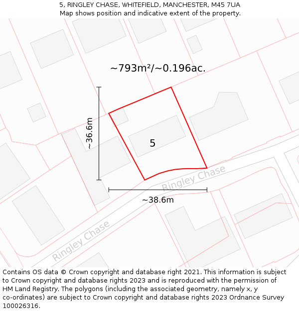 5, RINGLEY CHASE, WHITEFIELD, MANCHESTER, M45 7UA: Plot and title map