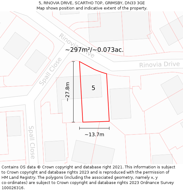 5, RINOVIA DRIVE, SCARTHO TOP, GRIMSBY, DN33 3GE: Plot and title map