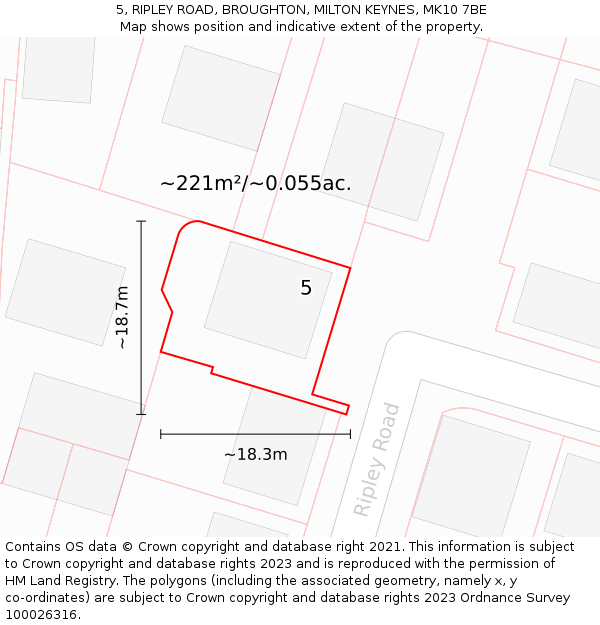 5, RIPLEY ROAD, BROUGHTON, MILTON KEYNES, MK10 7BE: Plot and title map