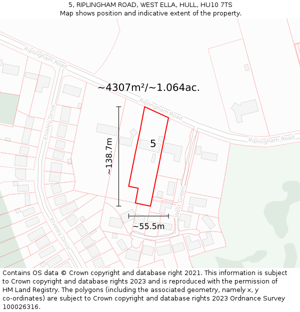 5, RIPLINGHAM ROAD, WEST ELLA, HULL, HU10 7TS: Plot and title map
