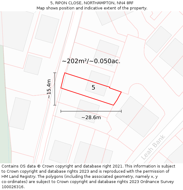 5, RIPON CLOSE, NORTHAMPTON, NN4 8RF: Plot and title map