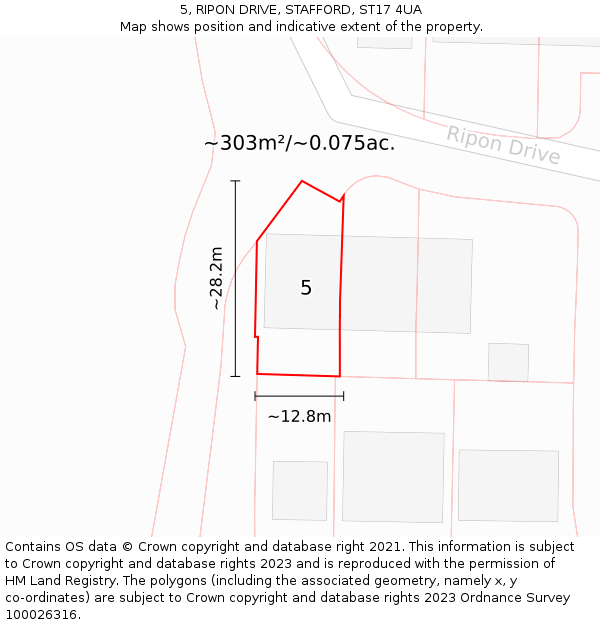 5, RIPON DRIVE, STAFFORD, ST17 4UA: Plot and title map