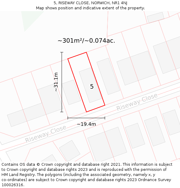 5, RISEWAY CLOSE, NORWICH, NR1 4NJ: Plot and title map