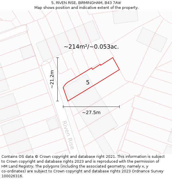 5, RIVEN RISE, BIRMINGHAM, B43 7AW: Plot and title map