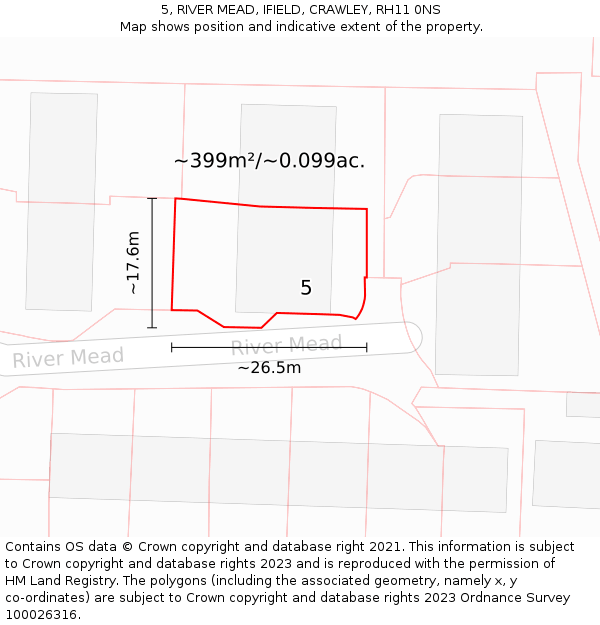 5, RIVER MEAD, IFIELD, CRAWLEY, RH11 0NS: Plot and title map