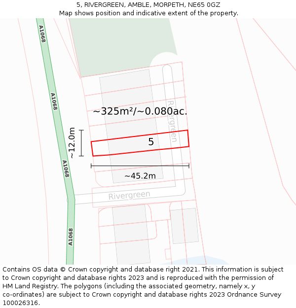5, RIVERGREEN, AMBLE, MORPETH, NE65 0GZ: Plot and title map