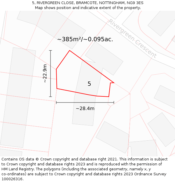 5, RIVERGREEN CLOSE, BRAMCOTE, NOTTINGHAM, NG9 3ES: Plot and title map