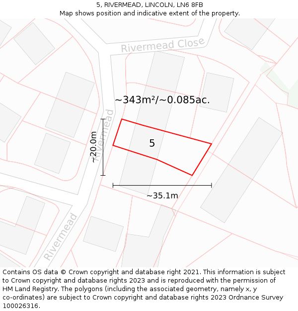 5, RIVERMEAD, LINCOLN, LN6 8FB: Plot and title map