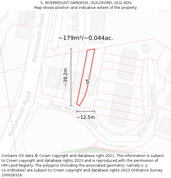 5, RIVERMOUNT GARDENS, GUILDFORD, GU2 4DN: Plot and title map