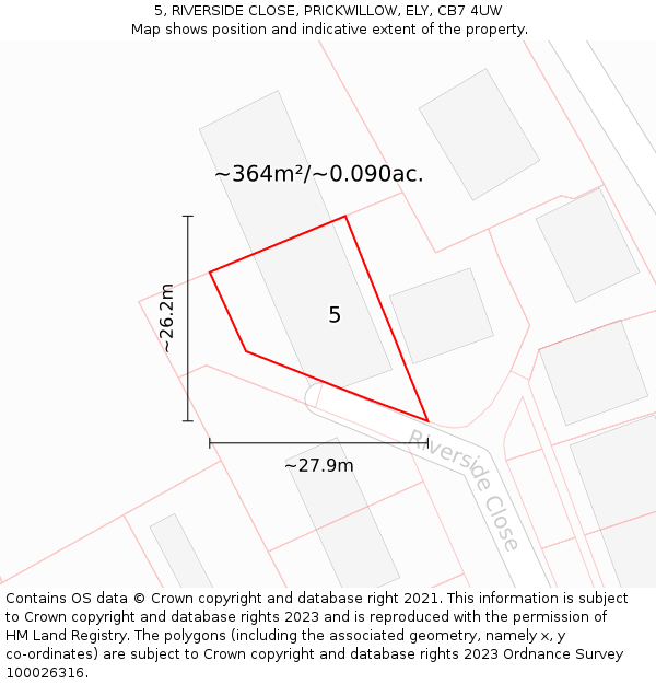 5, RIVERSIDE CLOSE, PRICKWILLOW, ELY, CB7 4UW: Plot and title map