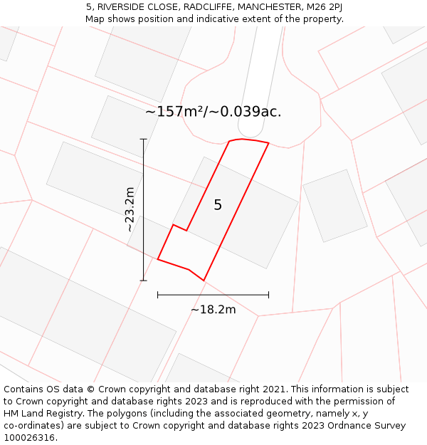 5, RIVERSIDE CLOSE, RADCLIFFE, MANCHESTER, M26 2PJ: Plot and title map