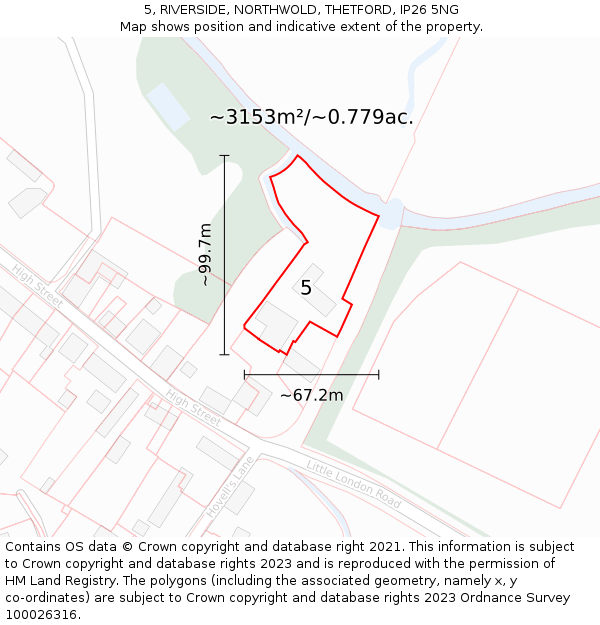 5, RIVERSIDE, NORTHWOLD, THETFORD, IP26 5NG: Plot and title map