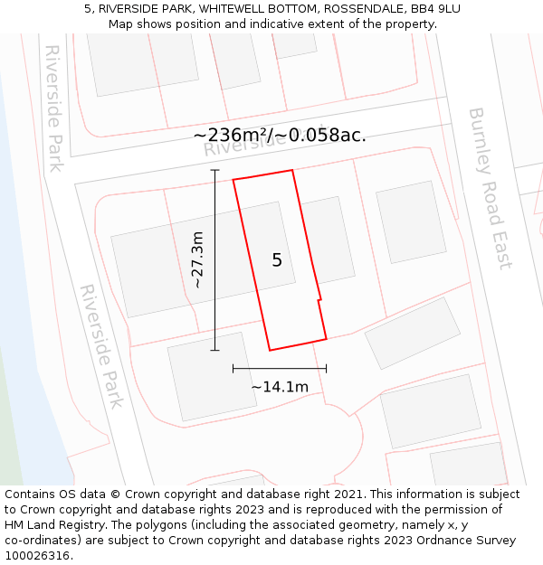 5, RIVERSIDE PARK, WHITEWELL BOTTOM, ROSSENDALE, BB4 9LU: Plot and title map