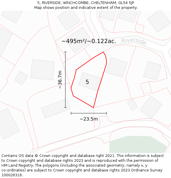 5, RIVERSIDE, WINCHCOMBE, CHELTENHAM, GL54 5JP: Plot and title map