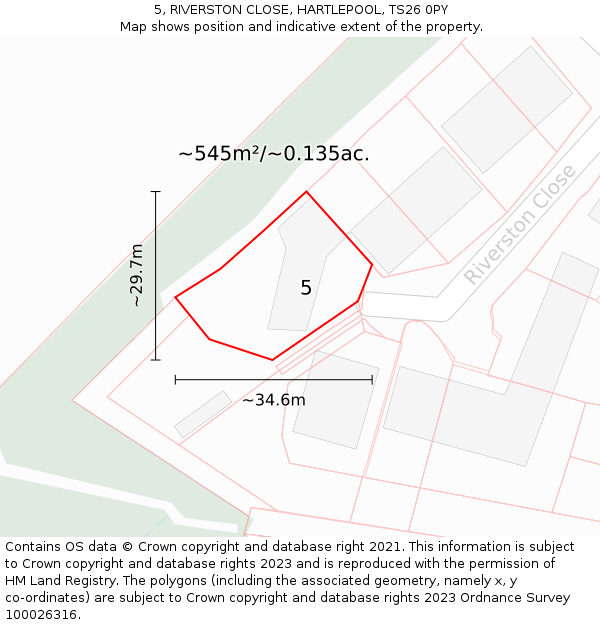 5, RIVERSTON CLOSE, HARTLEPOOL, TS26 0PY: Plot and title map