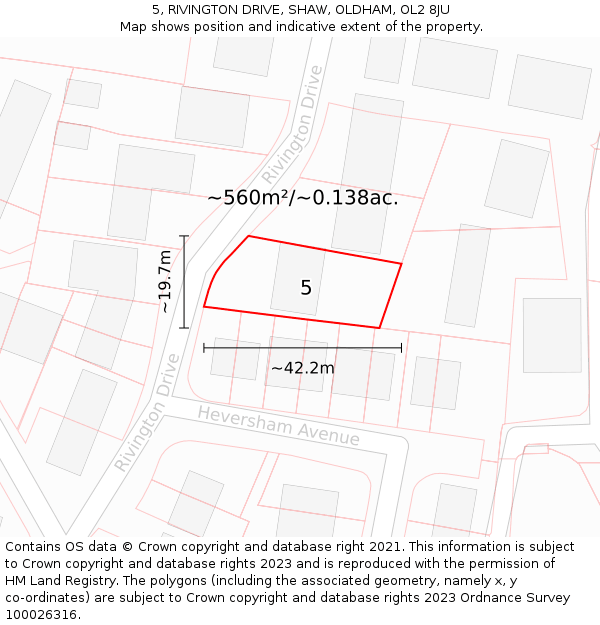 5, RIVINGTON DRIVE, SHAW, OLDHAM, OL2 8JU: Plot and title map