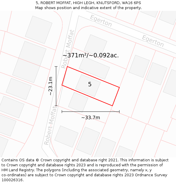 5, ROBERT MOFFAT, HIGH LEGH, KNUTSFORD, WA16 6PS: Plot and title map
