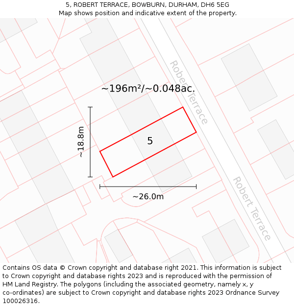 5, ROBERT TERRACE, BOWBURN, DURHAM, DH6 5EG: Plot and title map