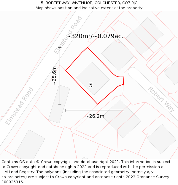5, ROBERT WAY, WIVENHOE, COLCHESTER, CO7 9JG: Plot and title map