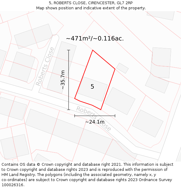5, ROBERTS CLOSE, CIRENCESTER, GL7 2RP: Plot and title map
