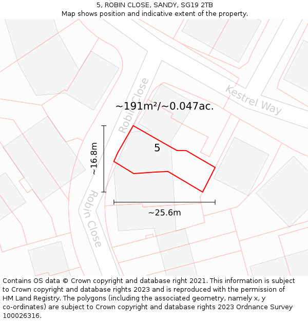 5, ROBIN CLOSE, SANDY, SG19 2TB: Plot and title map