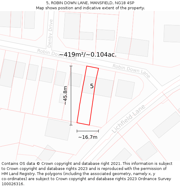 5, ROBIN DOWN LANE, MANSFIELD, NG18 4SP: Plot and title map