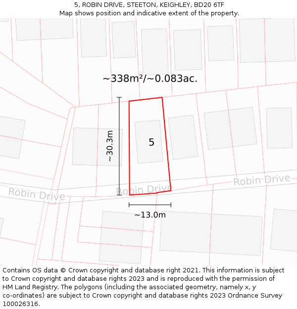 5, ROBIN DRIVE, STEETON, KEIGHLEY, BD20 6TF: Plot and title map