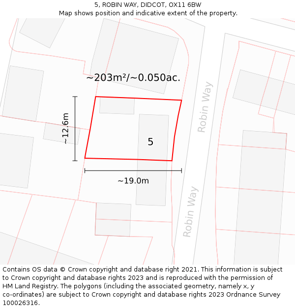 5, ROBIN WAY, DIDCOT, OX11 6BW: Plot and title map