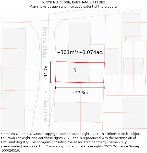 5, ROBINIA CLOSE, EVESHAM, WR11 2EZ: Plot and title map