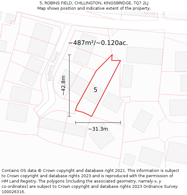 5, ROBINS FIELD, CHILLINGTON, KINGSBRIDGE, TQ7 2LJ: Plot and title map